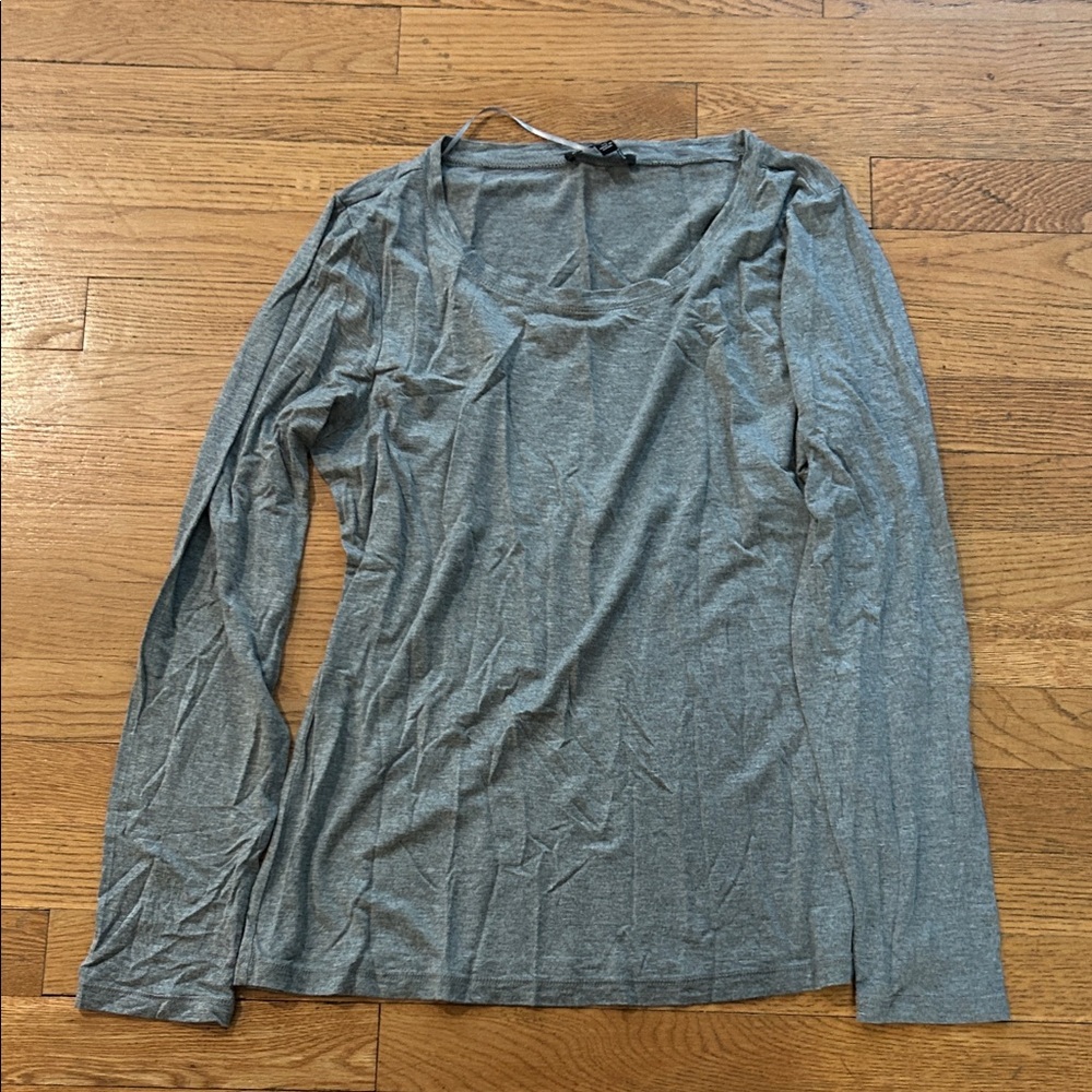 Cable & Gauge Soft Scoop Neck Long Sleeve Top - Heather Gray